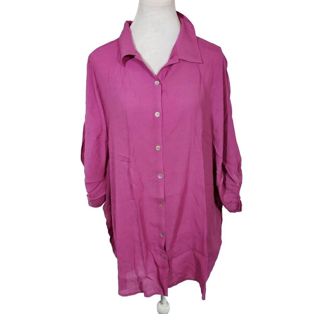 Avenue Shirt Top Button Up Womens Size 16 Flowy Lightweight Purple Hi Lo NWT